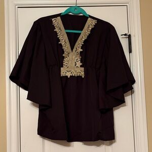 Elegant Black Top with Gold Embroidery
